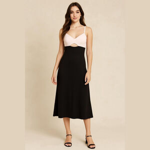 House of Harlow 1960 x Revolve two tone beige & black satin cutout slip dress M